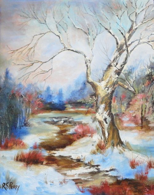 Old tree by creek in January&nbsp;snow