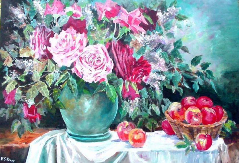 #54 Still life, Roses and Apples 22x32